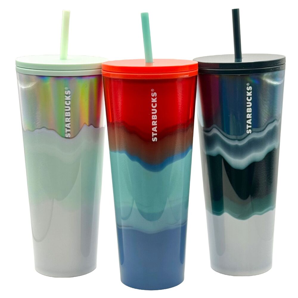 Set of Three Starbucks 24 oz Watercolor Tumblers